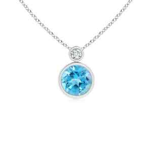 ANGARA Bezel-Set Swiss Blue Solitaire Pendant with Diamond in 14K Solid Gold