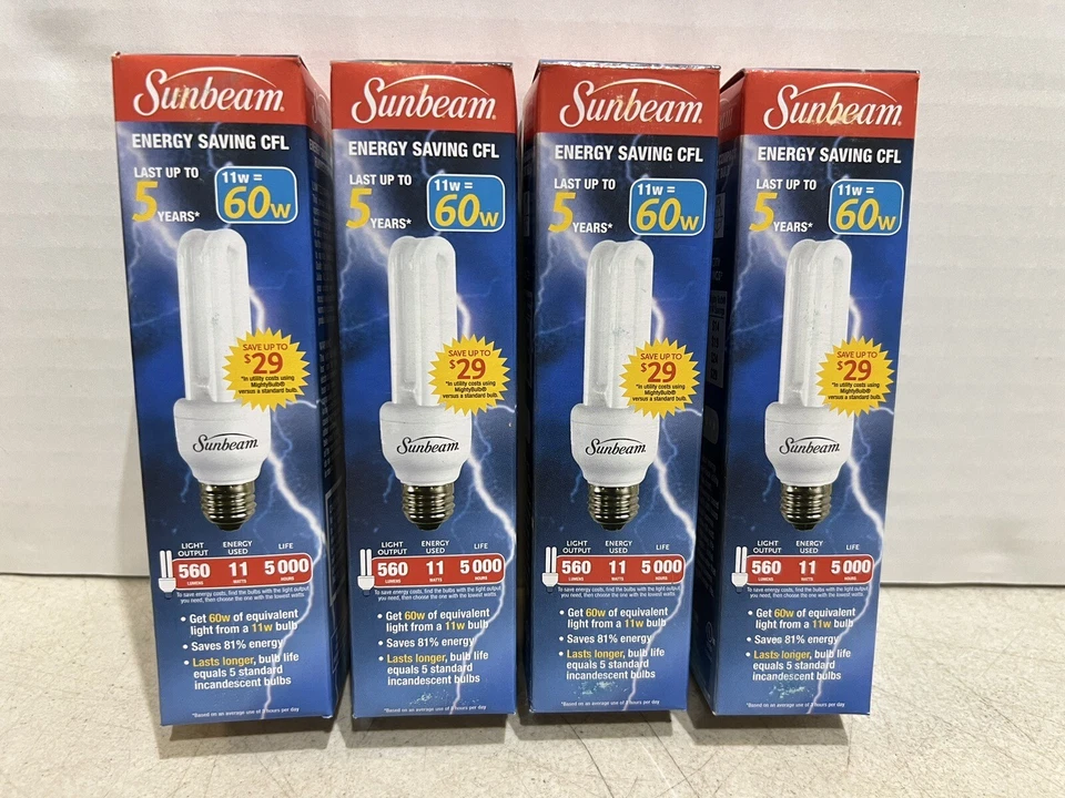 Sunbeam Mighty 3 Compact Fluorescent Light Bulbs 2 Tube 11 Watt (60w)