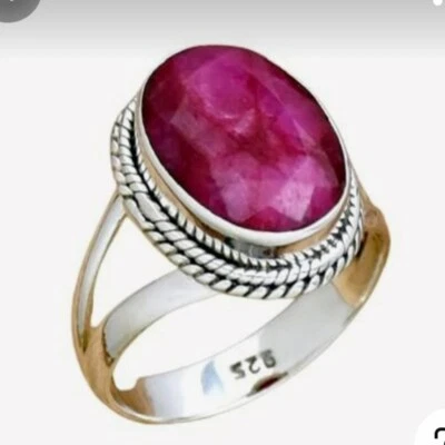 Natural Ruby Gemstone 925 Sterling Silver Statement Ring Gift For Wedding B-55 - Image 1 of 4
