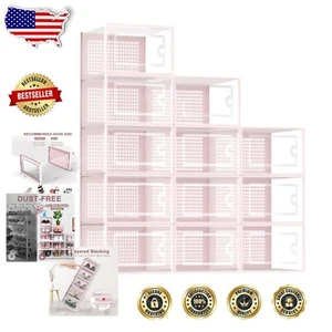 Modern Dustproof Pink Shoe Storage Boxes - 12 Stackable & Ventilated Containers - Picture 1 of 8