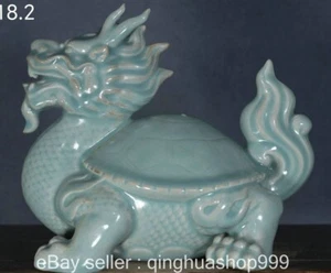 7.3"Song Dynasty Marked Ru Kiln Porcelain Fengshui Dragon Turtle Beast Sculpture - Picture 1 of 9
