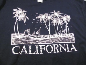 T-shirt Foot Locker uomo XL alta blu California palme grafica vintage made USA - Foto 1 di 9