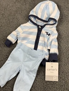 Nuevo con etiquetas Conjunto Chaqueta Pantalones Carter's Preemie Bebé Niño P Azul Elefantes Rayas - Imagen 1 de 8