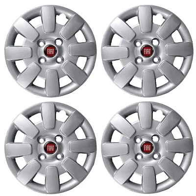 KIT 4 COPRICERCHI BORCHIE COPPE RUOTA LOGO ROSSO FIAT PANDA 2008 R13 RAGGIO 13'' - Immagine 1 di 4