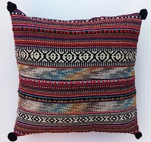 Indian Handmade Traditional Hand Loomed Pillow Bohemian Cushion Cover 40cmx40cm - Picture 1 of 5