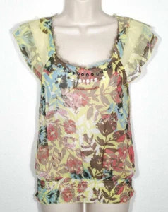 Top American Rag Mujer Extra Pequeño Semi Transparente Cuello Deshilachado Cintura Calada Floral - Imagen 1 de 8