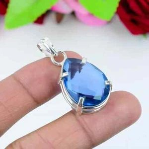 Fantastici Topazio Blu Gemma 925 Argento Sterling Fatto a Mano Ciondolo T-11 - Foto 1 di 3