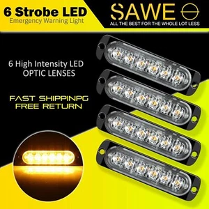4 x Amber 6 LED Car Truck Beacon Hazard Flashing Warning Hazard Strobe Light Bar - Picture 1 of 7
