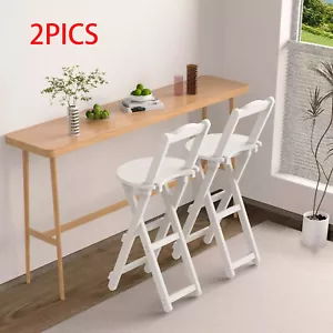 2 Pcs Folding Bamboo Bar Stools 33 Inches Collapsible Portable Counter Chairs - Picture 1 of 9