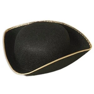 Tricorn Hat Black Colonial with Gold Trim - Picture 1 of 1
