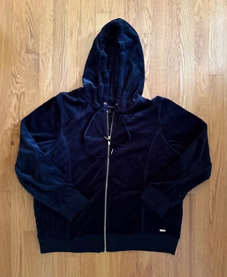 Calvin Klein Women's 1X Black Velour Zip Hoodie Sweatshirt Quilted Side (X1) - Image 1 of 4