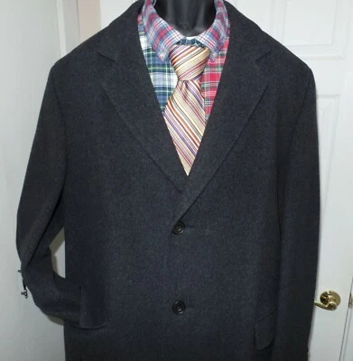 Mens 44L Trench Coat Wool Gray Tweed Overcoat Notched Lapel 3 Button Front  - Image 1 of 4