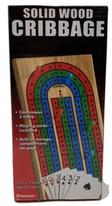 New Solid Wood Cribbage Board Pressman Toys Cards Pegs House Games - Imagen 1 de 12