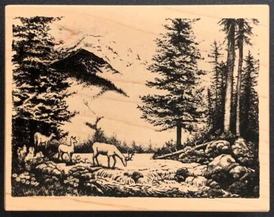 Sello de goma paisaje ciervo lago montaña bosque PSX K-2583 Foto 1 de 3