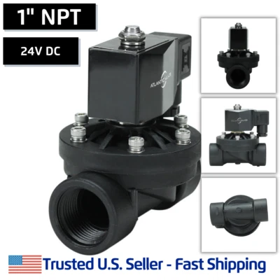 1" NPT 24V DC Plastic Zero Differential Electric Solenoid Valve Water Gas Air - Image 1 of 4