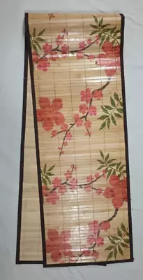 Vintage Multicolored Pink Floral Bamboo Long Table Runner 72” X 13”   MCM Boho - Image 1 of 4