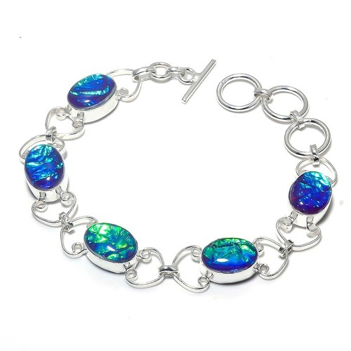 VALENTINO Bracciale gioiello tripletta opale pietra preziosa fatto a mano argento sterling 925 misura 7 8''