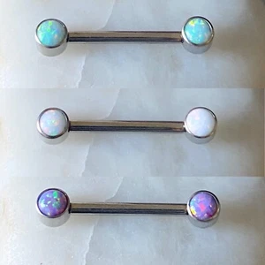 ASTM F136 Titanium 4mm Opal Front Facing Nipple Straight Barbell Bar 1.6mm 14mm - Picture 1 of 11