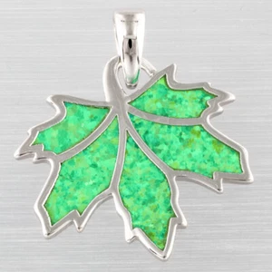 Maple Leaf Kiwi Green Fire Opal Silver Jewelry Necklace Pendant - Picture 1 of 6