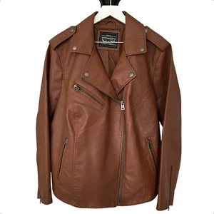 Levi’s Imitación Cuero Mujer’s Marrón 2X Chaqueta Moto Cremallera Completa Moto - Imagen 1 de 15