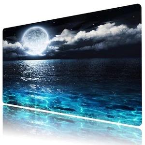 Blue Ocean Mouse Pad Space Full Moon Desk Mat for Keyboard and Mouse Desk Pad - Picture 1 of 6
