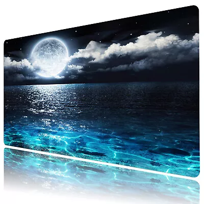 Blue Ocean Mouse Pad Space Full Moon Desk Mat for Keyboard and Mouse Desk Pad - Image 1 of 4