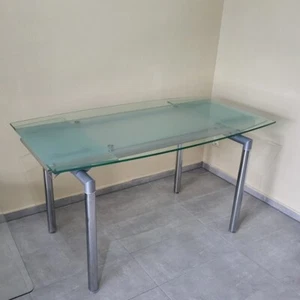 glastisch esstisch ausziehbar ( 140 X 80 X 75), Beine Silber Metall - Bild 1 von 3