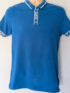 Guess blue polo shirt with spell out collar. Mens XL. PS211 - Picture 1 of 6
