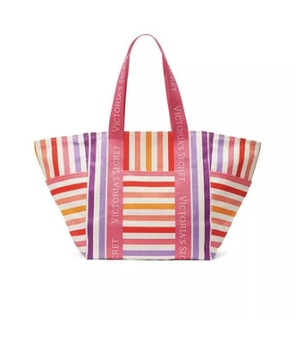 Victoria's Secret Bag Summer Striped Weekender Tote Duffle Travel Pink Orange - Image 1 of 4