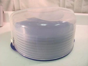 TUPPERWARE #3062 Cake Carrier Keeper w/ #1866 Pie Tray Divider Royal Navy Blue - Picture 1 of 15