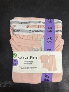 Girls Calvin Klein 3 Piece Sleep Set Shorts Pants Shirt Crystal Pink [XS-L] - Picture 1 of 2