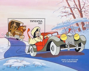 TANZANIA DISNEY CAR STAMPS SS 1990 MNH CRUELLA DE VIL AUTOMOBILE 101 DALMATIANS - Picture 1 of 1