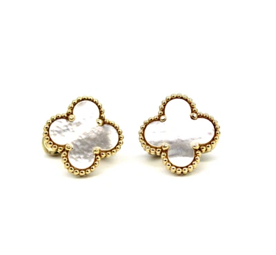 Van Cleef & Arpels Ohrringe Vintage Alhambra 750/18 Karat Gelbgold Perlmutt - Bild 1 von 4