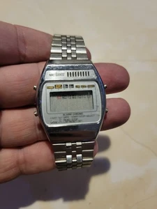 Vintage Nelsonic LCD Digital Watch 1980's Wristwatch Silver Tone Needs Battery - Picture 1 of 4