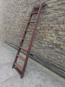 (C)VINTAGE  WOOD 7 TREAD SHOP/LIBRARY LADDER - SHELLAC SEALED & WAXED COLL/DEL. - Picture 1 of 5