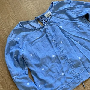 Cloth & Stone Chambray Polka Dot Top Tie Back Womens Small Shirt Bell Sleeve - Picture 1 of 8