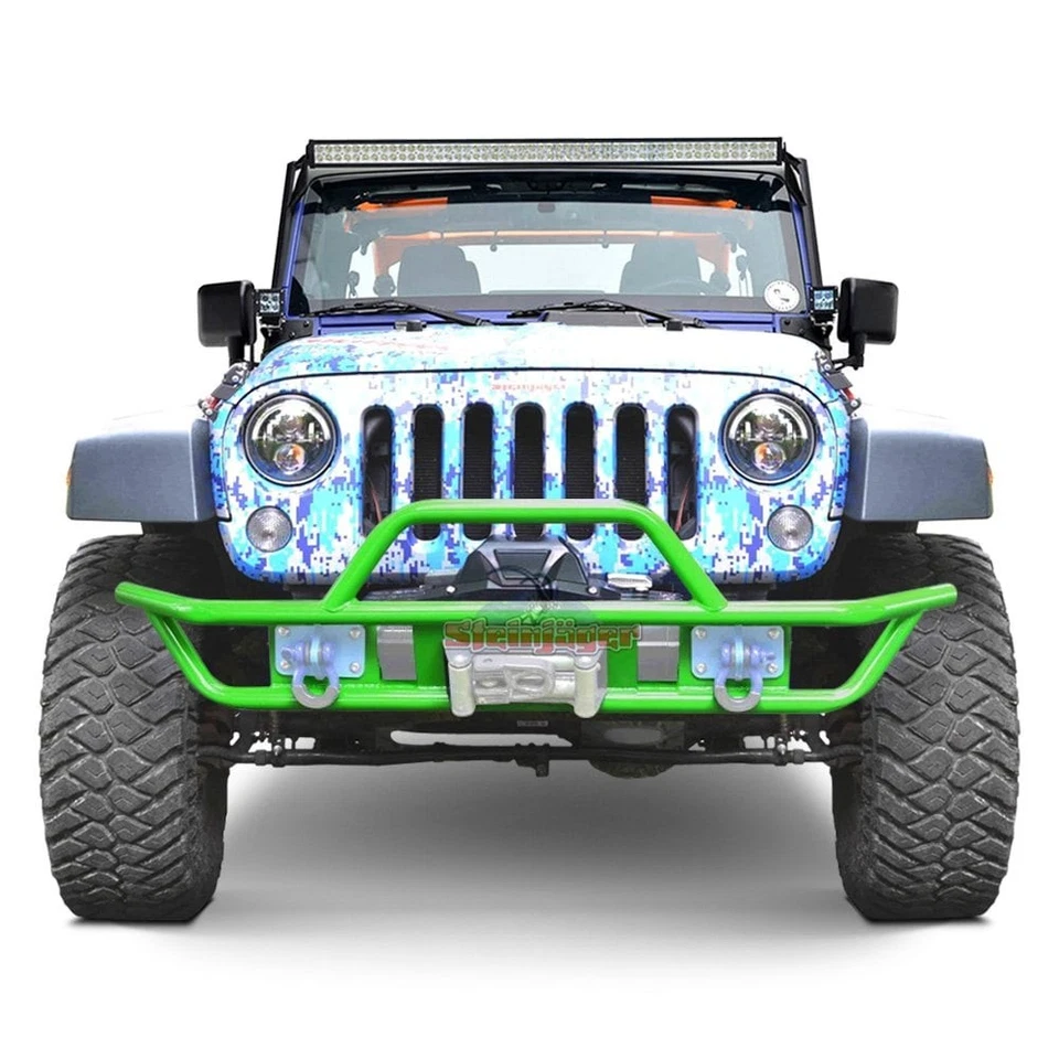 For Jeep Wrangler JK 18 Full Width Neon Green Front Winch Tubular Bumper w Hoop Foto 1 de 1