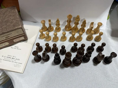 Vintage HORN No. A2 Wooden Chessmen Set With Original Box instructions - Image 1 of 4