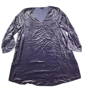 Eileen Fisher Tunic Dress Womens Medium Purple Velvet V Neck Long Sleeve Silk - Picture 1 of 6