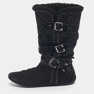 Botas de montar Dior negras de gamuza con tachuelas a media pantorrilla talla 36 Foto 1 de 4