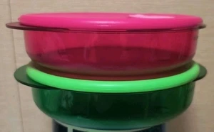 Tupperware Rock N Serve Freezer Microwave 3 1/4 cups Large Round Green & Pink - Picture 1 of 8