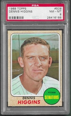 1968 Topps #509 Dennis Higgins, Washington Senators PSA 8 NM-MT - Image 1 of 3