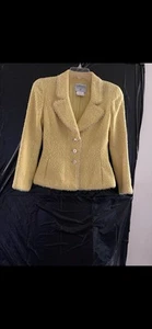 CHANEL Vintage 97P Yellow Tweed Skirt Suit size38 Pearlescent CC Logo Buttons - Picture 1 of 9