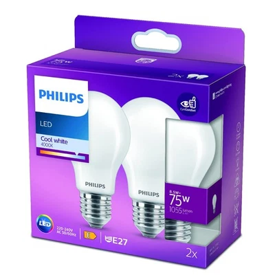 Philips Lampadina LED Goccia, 2 pz, 8.5W, attacco E27, Luce Bianca Fredda, KbIn - Immagine 1 di 4