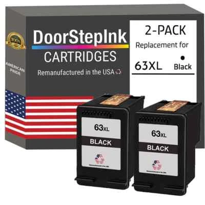 DoorStepInk Compatible Ink Cartridges For HP 63XL (F6U64AN) Black Twin Pack-USA - Image 1 of 4