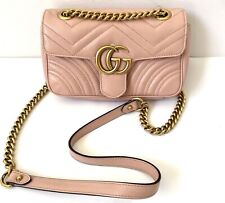 Gucci Marmont Mini Pink Shoulder Bag New With Tags Leather Gold Chain Strap NWT