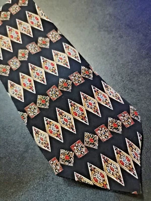 Corbata de seda para hombre Museo Metropolitano de Arte negra geométrica 3,75" usada en excelente estado Foto 1 de 3