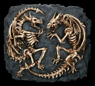 Relieve de Pared - Esqueleto Dragones Lucha - Fantasy Decoración Drachenkrieger - Imagen 1 de 4