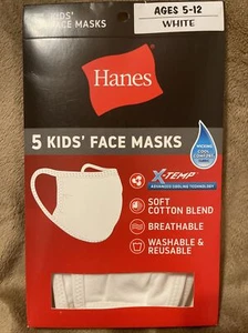 Confezione da 5 - Maschera viso bianca per bambini Hanes SPEDIZIONE IN GIORNO STESSO!!! 100% cotone lavabile - Foto 1 di 4