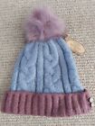 FAT FACE Brushed Blue Burnt Pink BOBBLE Pompom Beanie Toque Tags OSFA FF41